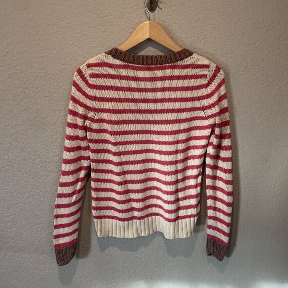 Banana Republic Womens Sweater Medium Pink Cream Stripe Cotton Chunky Knit - Picture 6 of 10